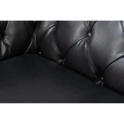 Castered Chesterfield Wood Onyx Black Sofa - LOOMLAN - Sarreid - Sofas & Loveseats