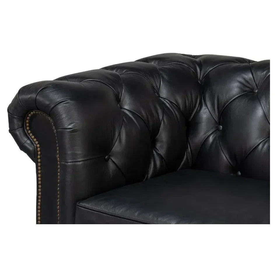 Castered Chesterfield Wood Onyx Black Sofa - LOOMLAN - Sarreid - Sofas & Loveseats