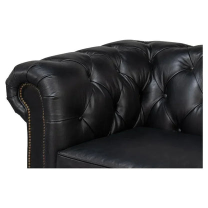 Castered Chesterfield Wood Onyx Black Sofa - LOOMLAN - Sarreid - Sofas & Loveseats