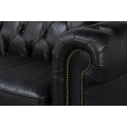 Castered Chesterfield Wood Onyx Black Sofa - LOOMLAN - Sarreid - Sofas & Loveseats