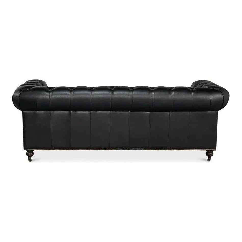 Castered Chesterfield Wood Onyx Black Sofa - LOOMLAN - Sarreid - Sofas & Loveseats