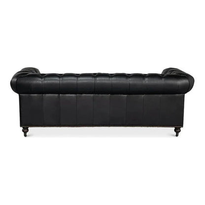 Castered Chesterfield Wood Onyx Black Sofa - LOOMLAN - Sarreid - Sofas & Loveseats
