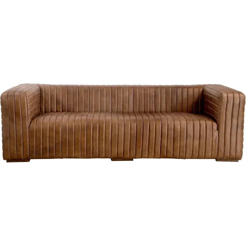 Castle - Grain Leather & Solid Pine Brown Sofa - LOOMLAN - Moe's Home - Sofas & Loveseats