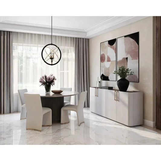 Cataldi Dining Table 59" Marble Gold Trim-Dining Tables-SUNPAN-LOOMLAN