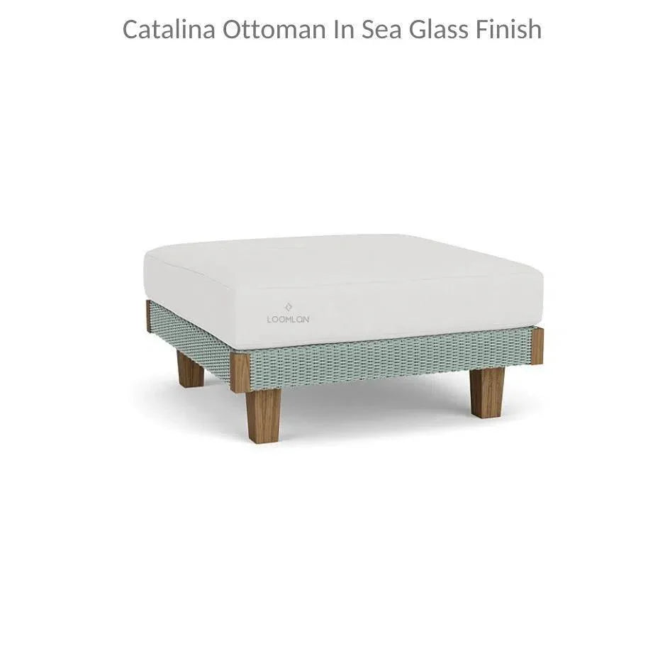 Catalina Ottoman All Weather Wicker & Teak Wood-Outdoor Ottomans-Lloyd Flanders-LOOMLAN