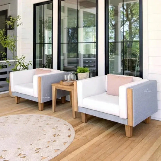 Catalina Wicker Lounge Chairs Set Teak Accent Table-Outdoor Lounge Sets-Lloyd Flanders-LOOMLAN