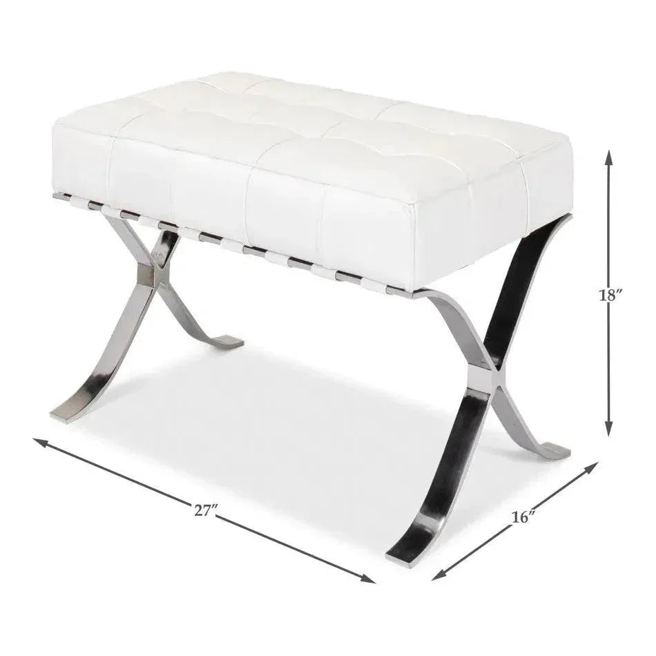 Catalunya Bench White Leather Silver Frame - LOOMLAN - Sarreid - Bedroom Benches