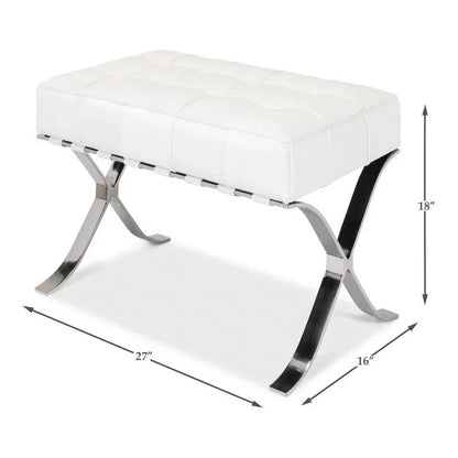 Catalunya Bench White Leather Silver Frame - LOOMLAN - Sarreid - Bedroom Benches