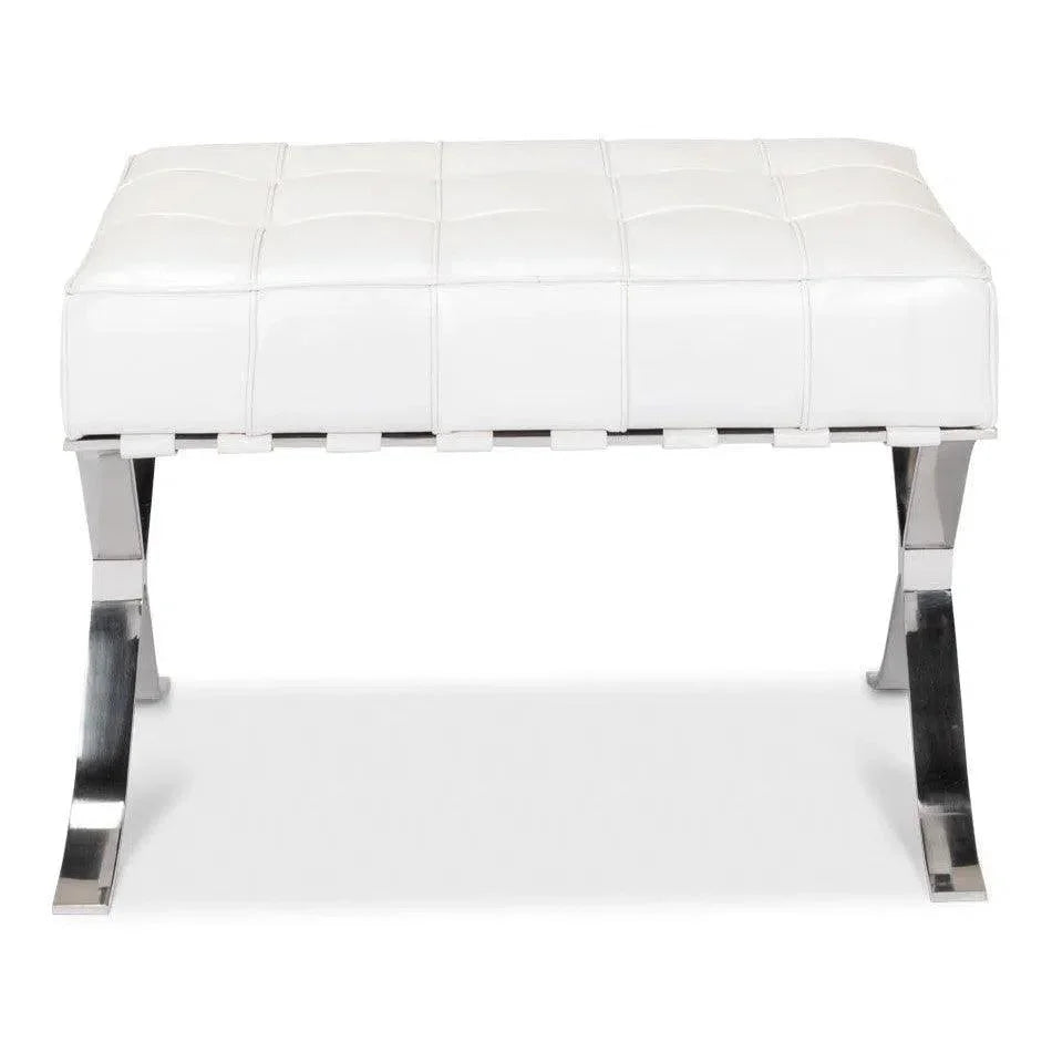 Catalunya Bench White Leather Silver Frame - LOOMLAN - Sarreid - Bedroom Benches