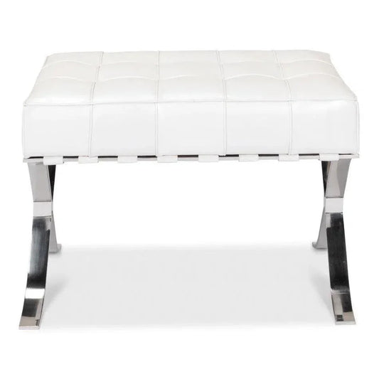 Catalunya Bench White Leather Silver Frame - LOOMLAN - Sarreid - Bedroom Benches