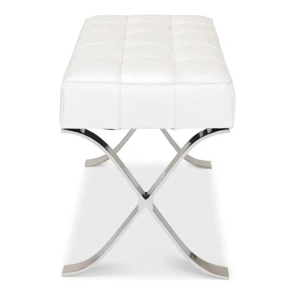 Catalunya Bench White Leather Silver Frame - LOOMLAN - Sarreid - Bedroom Benches