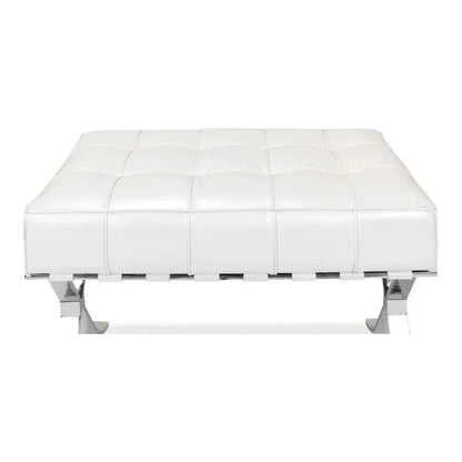 Catalunya Bench White Leather Silver Frame - LOOMLAN - Sarreid - Bedroom Benches