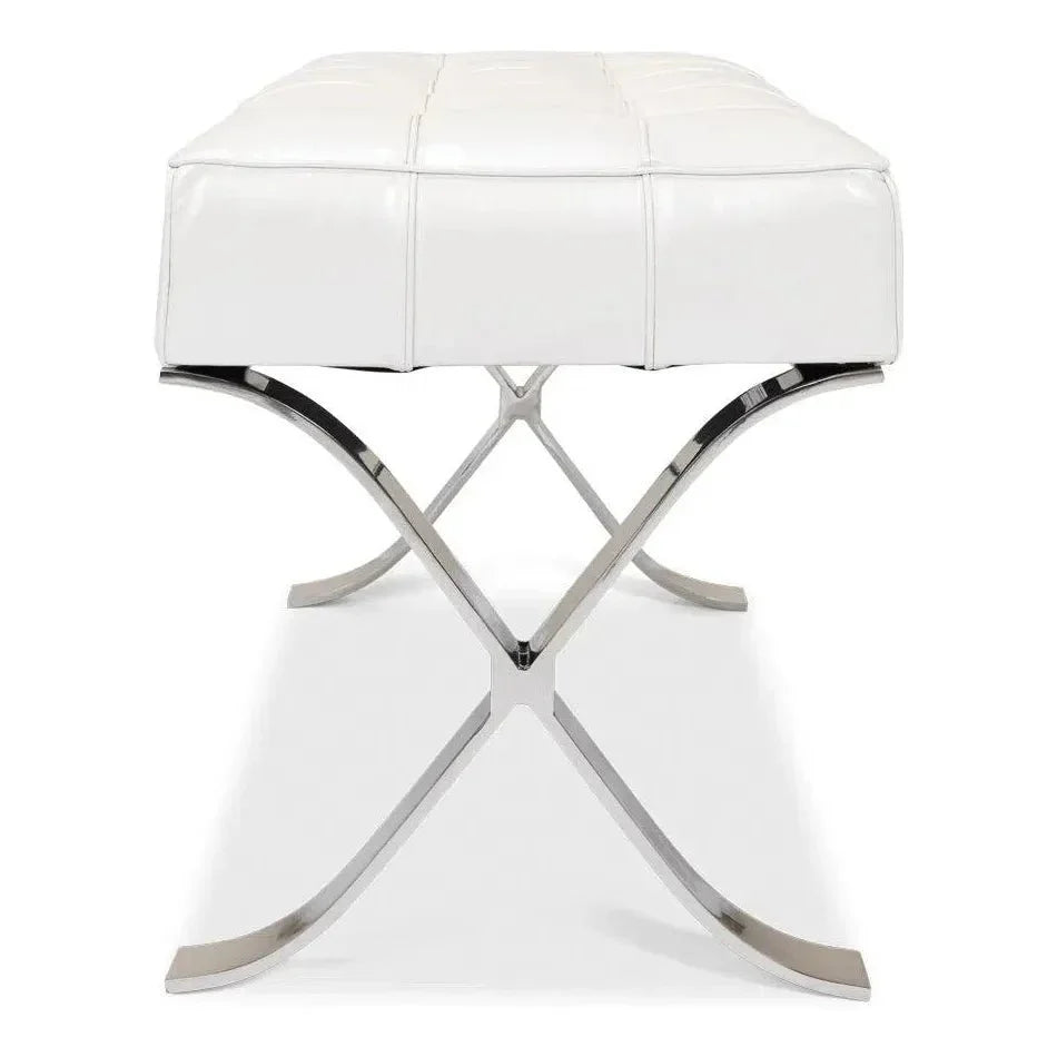 Catalunya Bench White Leather Silver Frame - LOOMLAN - Sarreid - Bedroom Benches