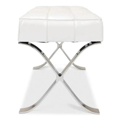 Catalunya Bench White Leather Silver Frame - LOOMLAN - Sarreid - Bedroom Benches