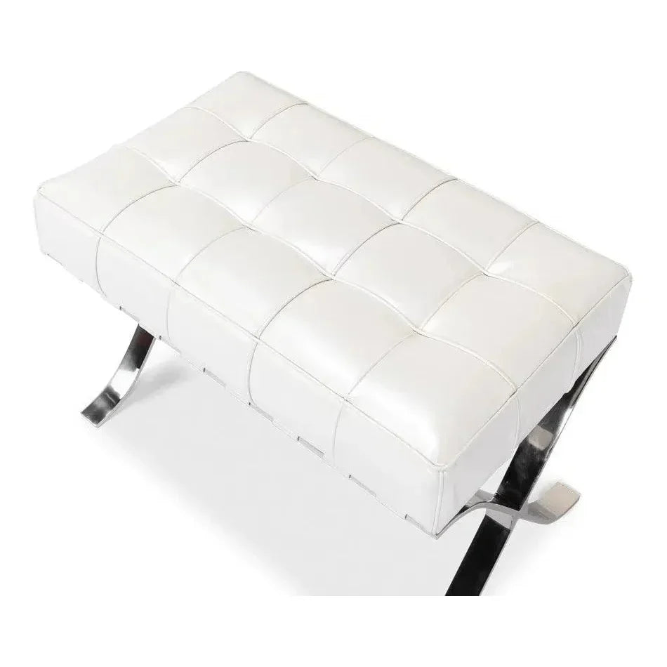 Catalunya Bench White Leather Silver Frame - LOOMLAN - Sarreid - Bedroom Benches