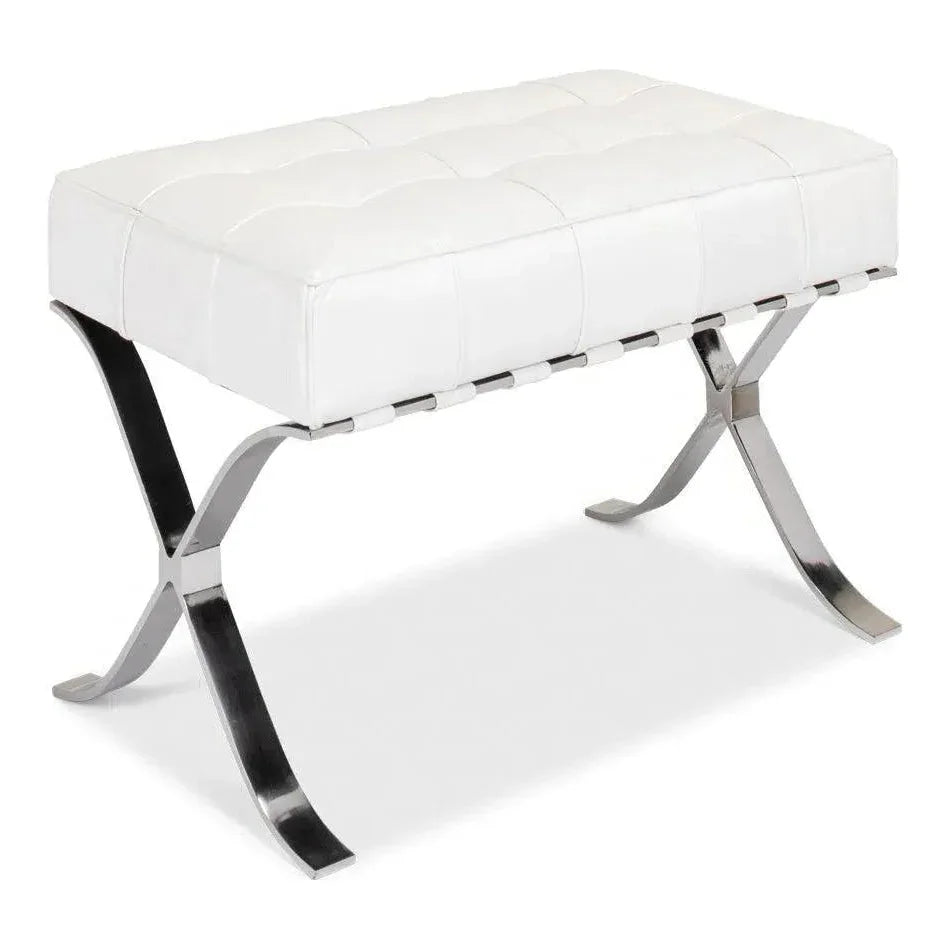Catalunya Bench White Leather Silver Frame - LOOMLAN - Sarreid - Bedroom Benches