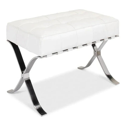 Catalunya Bench White Leather Silver Frame - LOOMLAN - Sarreid - Bedroom Benches