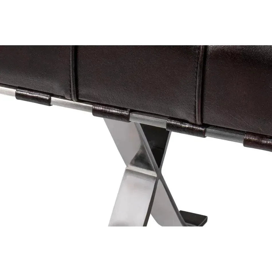 Catalunya Leather & Stainless Dark Brown Long Bench - LOOMLAN - Sarreid - Bedroom Benches