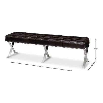 Catalunya Leather & Stainless Dark Brown Long Bench - LOOMLAN - Sarreid - Bedroom Benches