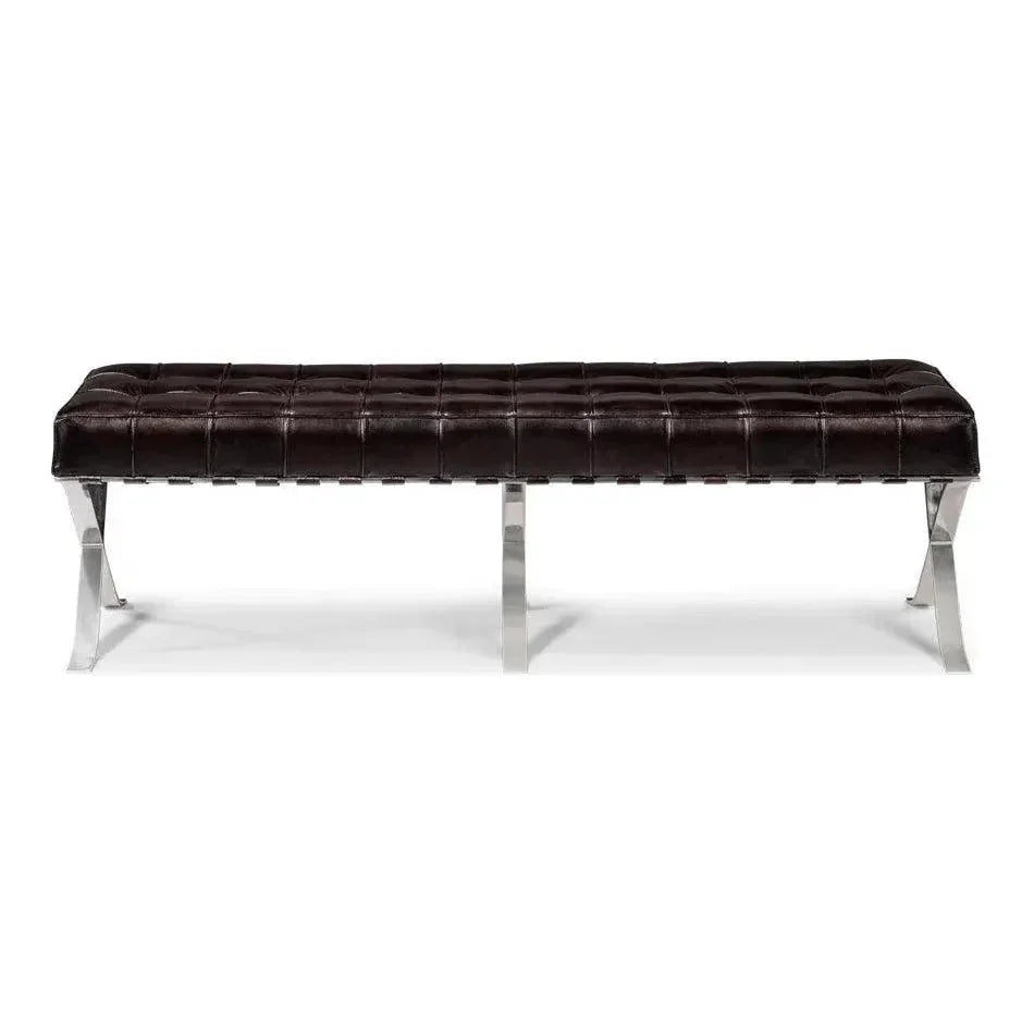 Catalunya Leather & Stainless Dark Brown Long Bench - LOOMLAN - Sarreid - Bedroom Benches