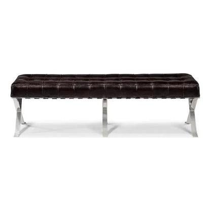 Catalunya Leather & Stainless Dark Brown Long Bench - LOOMLAN - Sarreid - Bedroom Benches