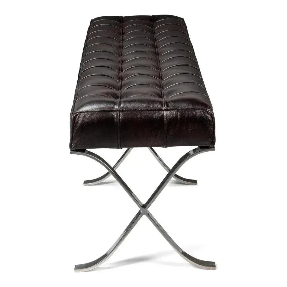 Catalunya Leather & Stainless Dark Brown Long Bench - LOOMLAN - Sarreid - Bedroom Benches