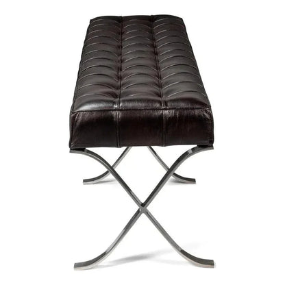 Catalunya Leather & Stainless Dark Brown Long Bench - LOOMLAN - Sarreid - Bedroom Benches