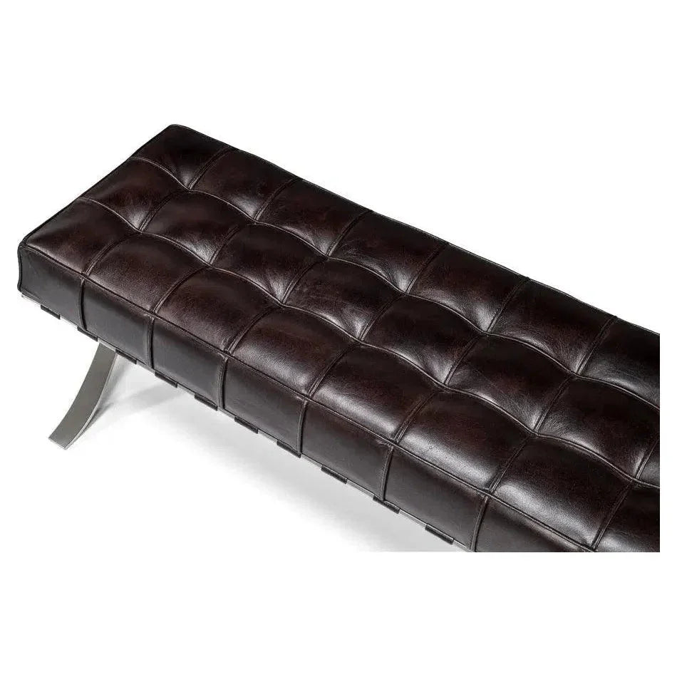 Catalunya Leather & Stainless Dark Brown Long Bench - LOOMLAN - Sarreid - Bedroom Benches