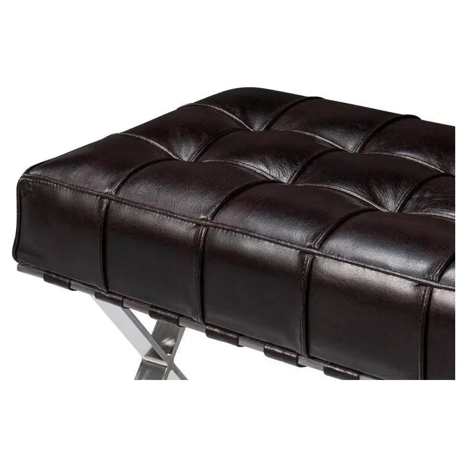 Catalunya Leather & Stainless Dark Brown Long Bench - LOOMLAN - Sarreid - Bedroom Benches