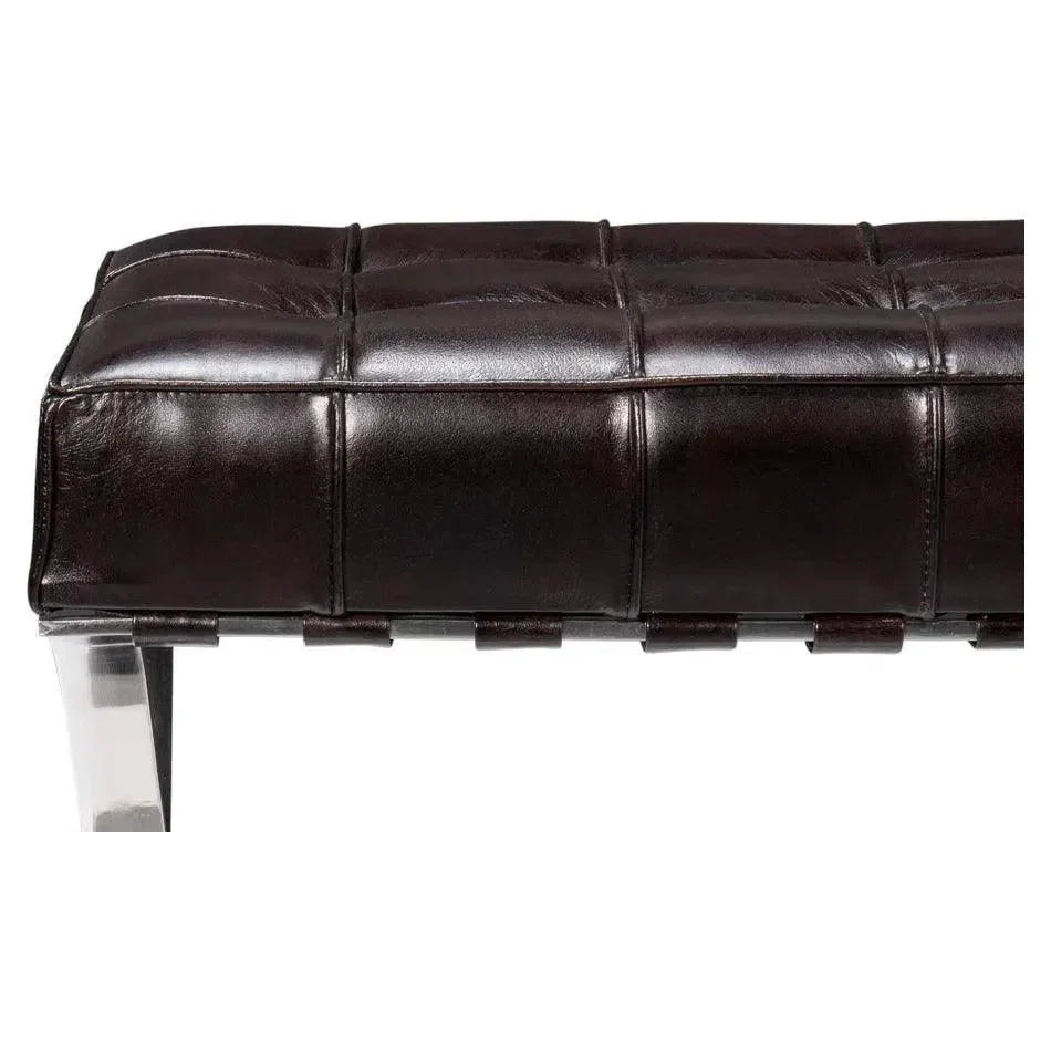 Catalunya Leather & Stainless Dark Brown Long Bench - LOOMLAN - Sarreid - Bedroom Benches