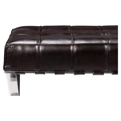 Catalunya Leather & Stainless Dark Brown Long Bench - LOOMLAN - Sarreid - Bedroom Benches