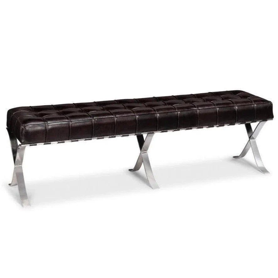 Catalunya Leather & Stainless Dark Brown Long Bench - LOOMLAN - Sarreid - Bedroom Benches