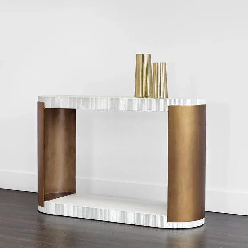 Cavette Console Table White Concrete Brass Steel-Outdoor Console Tables-SUNPAN-LOOMLAN
