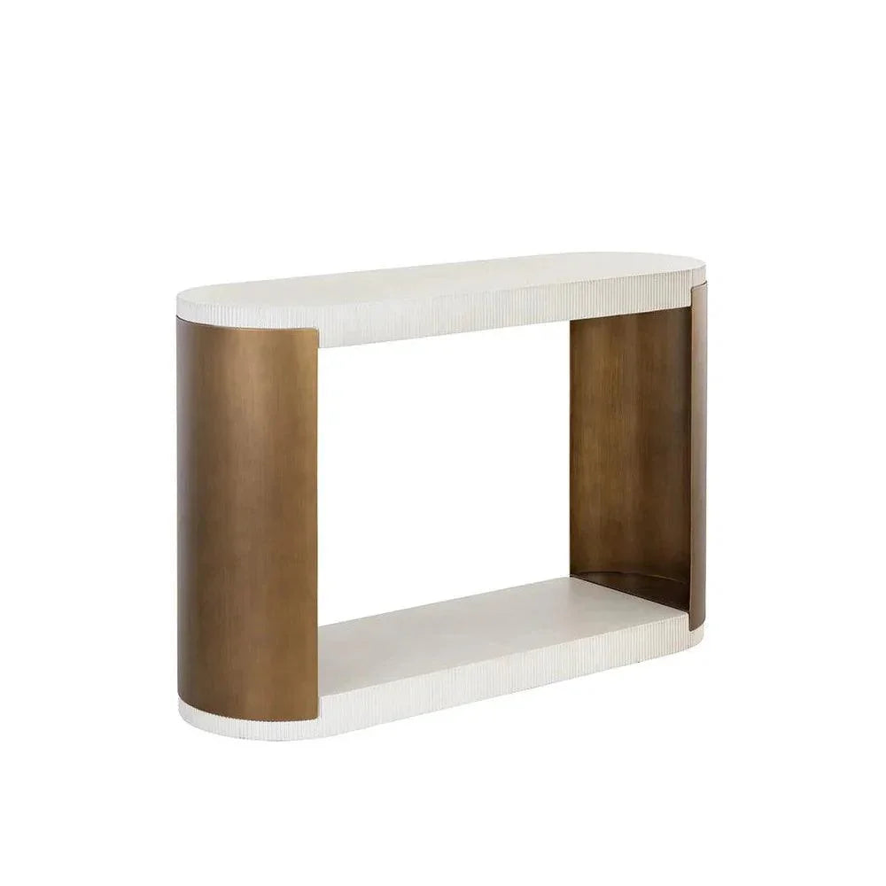 Cavette Console Table White Concrete Brass Steel-Outdoor Console Tables-SUNPAN-LOOMLAN