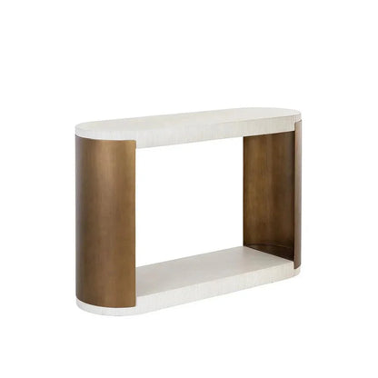 Cavette Console Table White Concrete Brass Steel-Outdoor Console Tables-SUNPAN-LOOMLAN