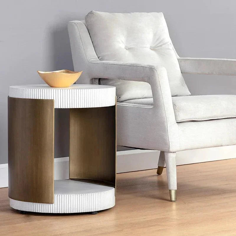 Cavette End Table Concrete White Brass Base - LOOMLAN - SUNPAN - Side Tables
