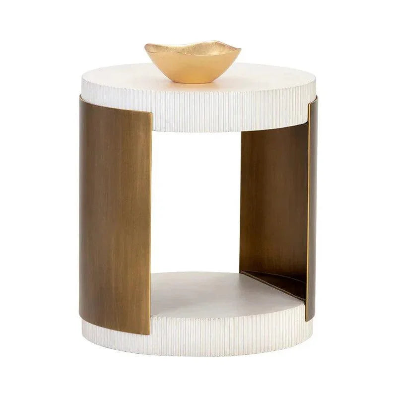 Cavette End Table Concrete White Brass Base - LOOMLAN - SUNPAN - Side Tables