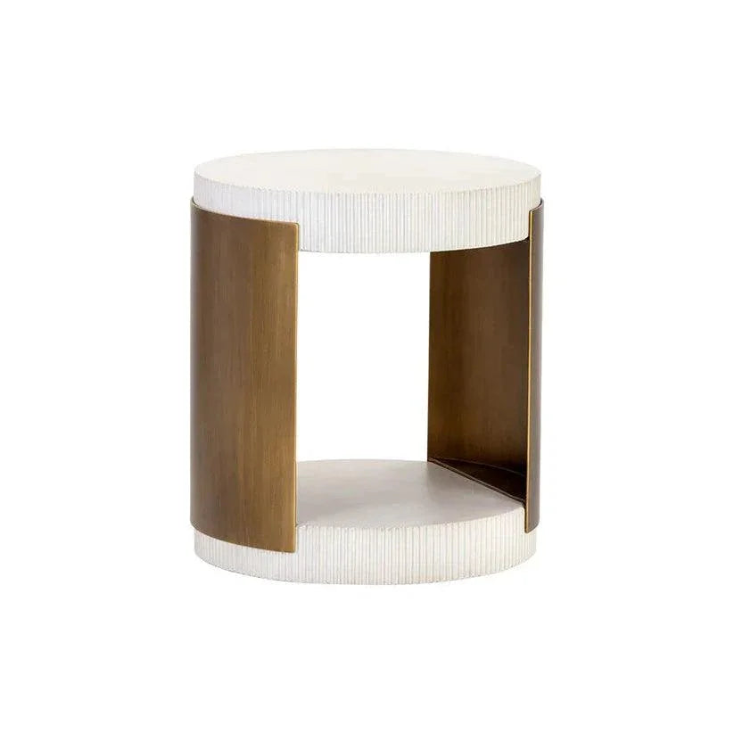 Cavette End Table Concrete White Brass Base - LOOMLAN - SUNPAN - Side Tables