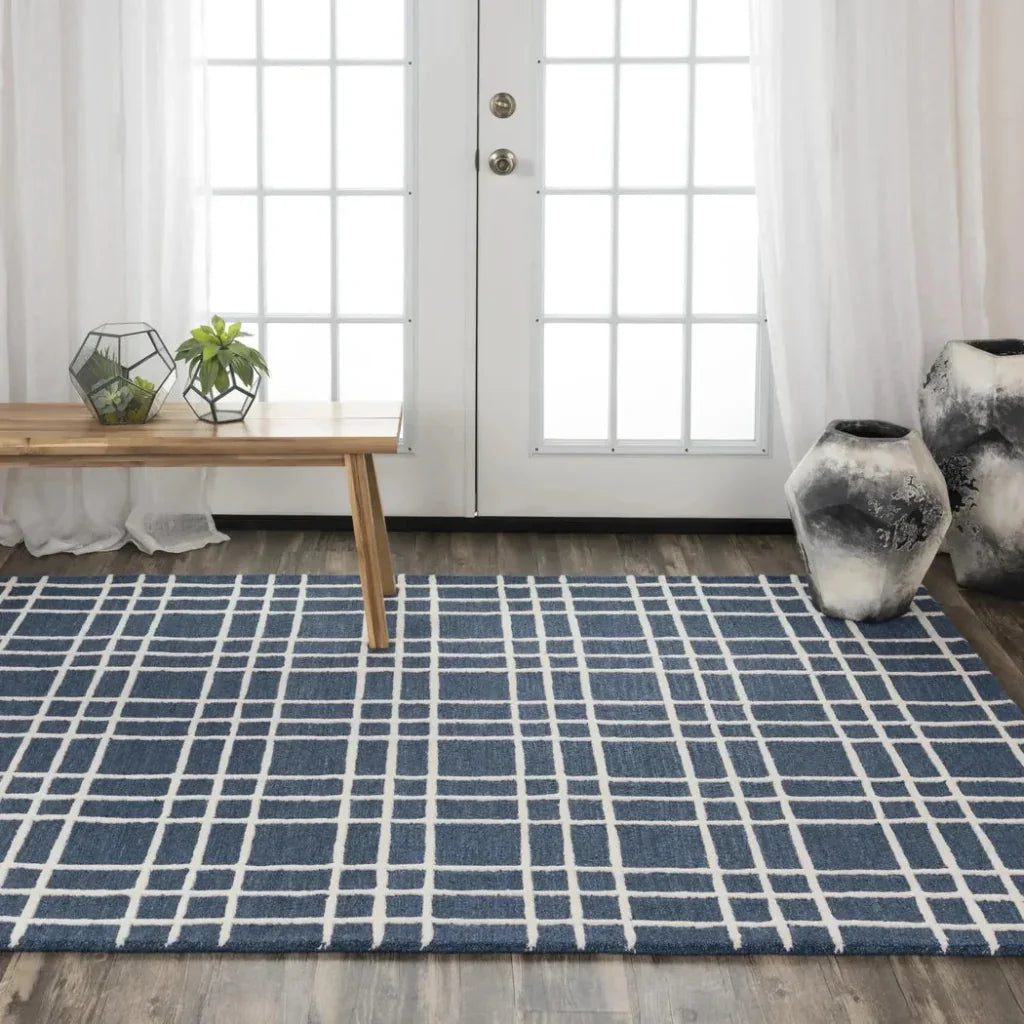 Ceas Plaid Blue Living Room Rug - LOOMLAN - LOOMLAN - Area Rugs