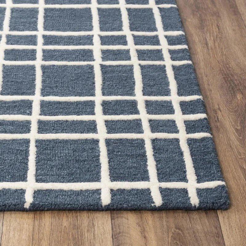 Ceas Plaid Blue Living Room Rug - LOOMLAN - LOOMLAN - Area Rugs