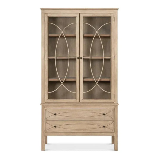 Cecile Wooden Glass Doors Beige Bookcase - LOOMLAN - Sarreid - Bookcases