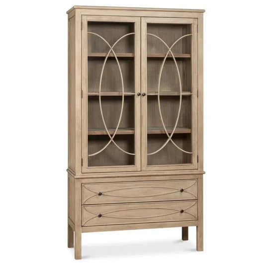 Cecile Wooden Glass Doors Beige Bookcase - LOOMLAN - Sarreid - Bookcases