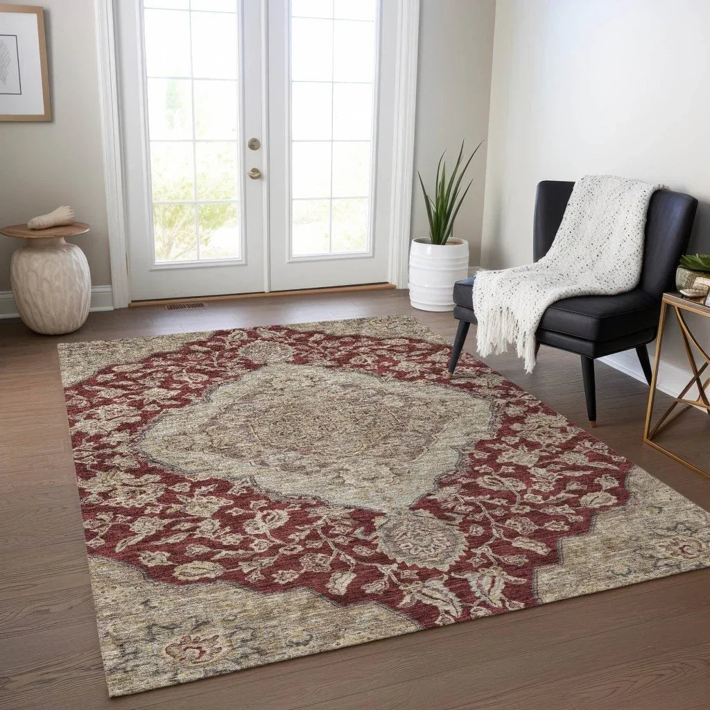 Celia Red Washable Indoor - Outdoor Rug - LOOMLAN - LOOMLAN Rugs - Outdoor Rugs