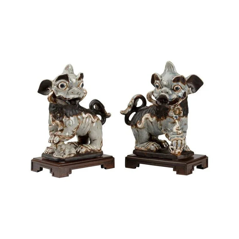 Ceramic Made Blue Chinese Dog Sculpture - LOOMLAN - Chelsea House - Statues & Sculptures