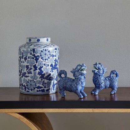 Ceramic Made Blue Foo Dog Sculpture (Pr) - LOOMLAN - Chelsea House - Statues & Sculptures