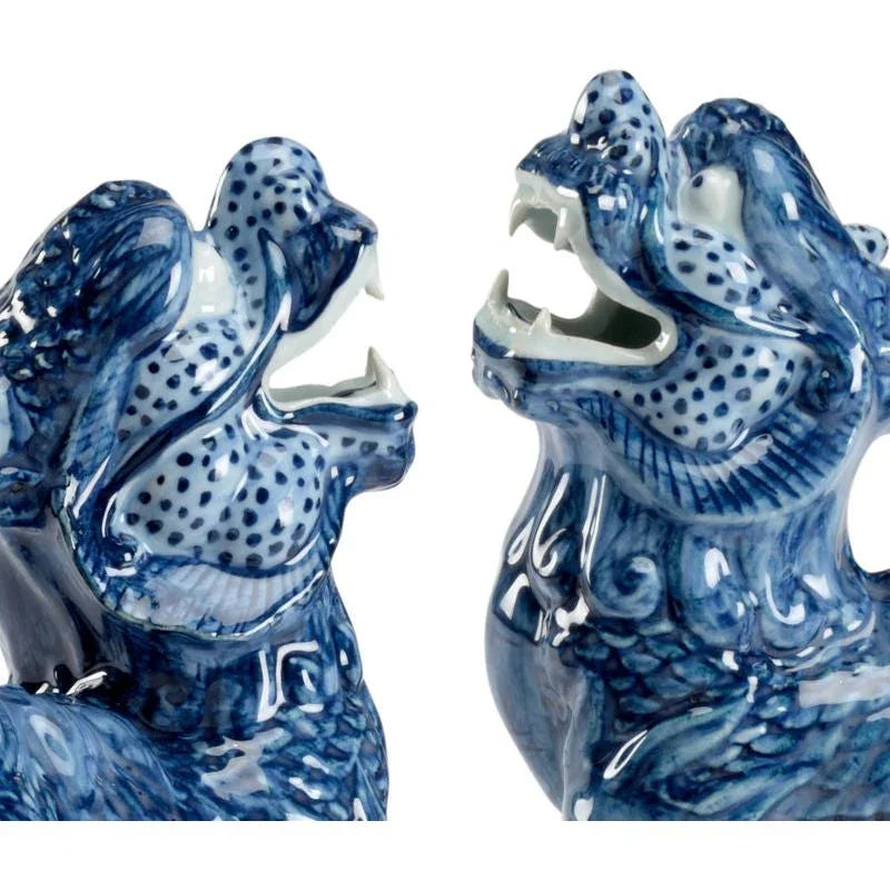 Ceramic Made Blue Foo Dog Sculpture (Pr) - LOOMLAN - Chelsea House - Statues & Sculptures