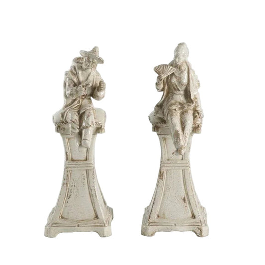 Ceramic Made Chinese Figure On Pedestal Sculpture (Pr) - LOOMLAN - Chelsea House - Statues & Sculptures