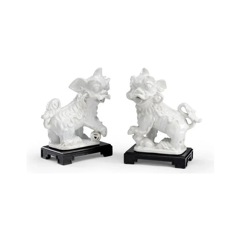 Ceramic Made White Chinese Dogs Sculpture (Pr) - LOOMLAN - Chelsea House - Statues & Sculptures