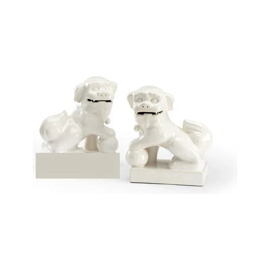 Ceramic Made White Dog With Ball Sculpture (Pr) - LOOMLAN - Chelsea House - Statues & Sculptures