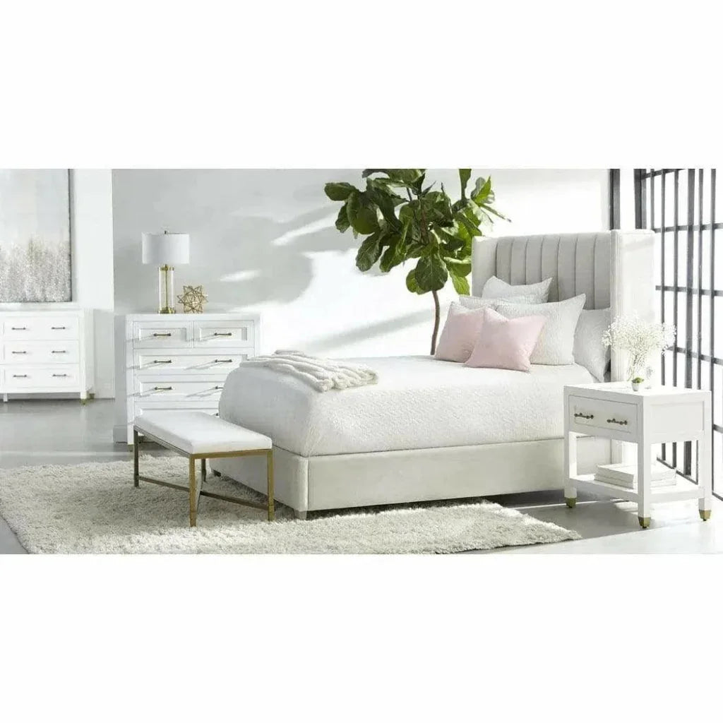 Chandler Wingback Cream Velvet Platform Bed - LOOMLAN - Essentials For Living - Beds